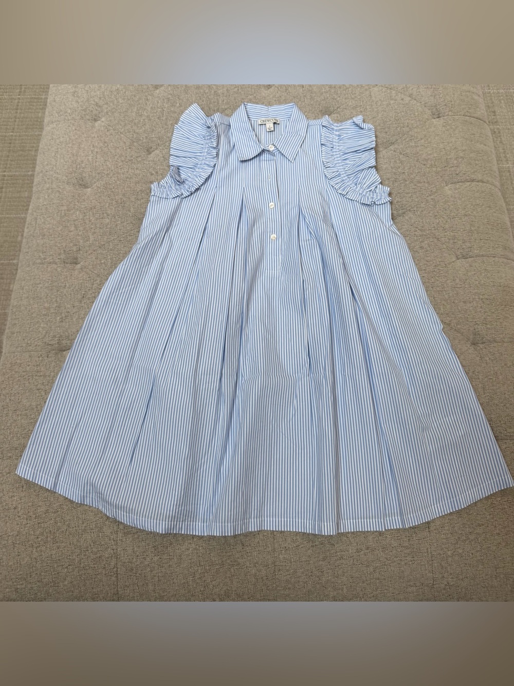 NWT CREWCUTS BLUE AND WHITE STRIPE PINTUCK DRESS SIZE 8